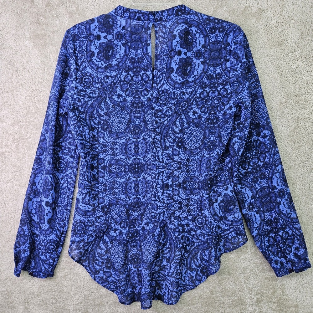 Jlo Jennifer Lopez Blue Chiffon Sheer Top Small Flowy Popover High Low Blouse - Picture 2 of 11